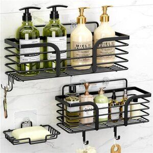 Rustproof Shower Caddy Set Adhesive Wall Shelf Soap Dish Bathroom Organizer
